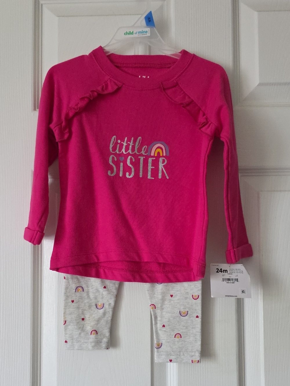 child of mine Hot Pink "Little Sister" Pajama Set with Rainbow Print